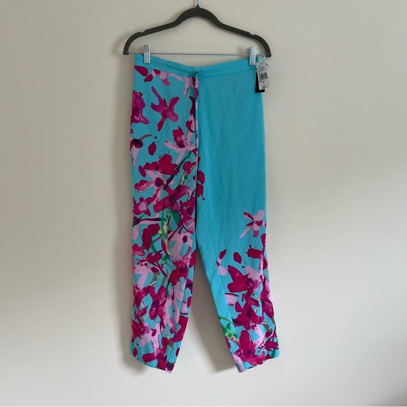 Natori Womens Pants Small Blue Pink Floral Preppy Tapered Silhouette Casual Chic - Picture 2 of 16